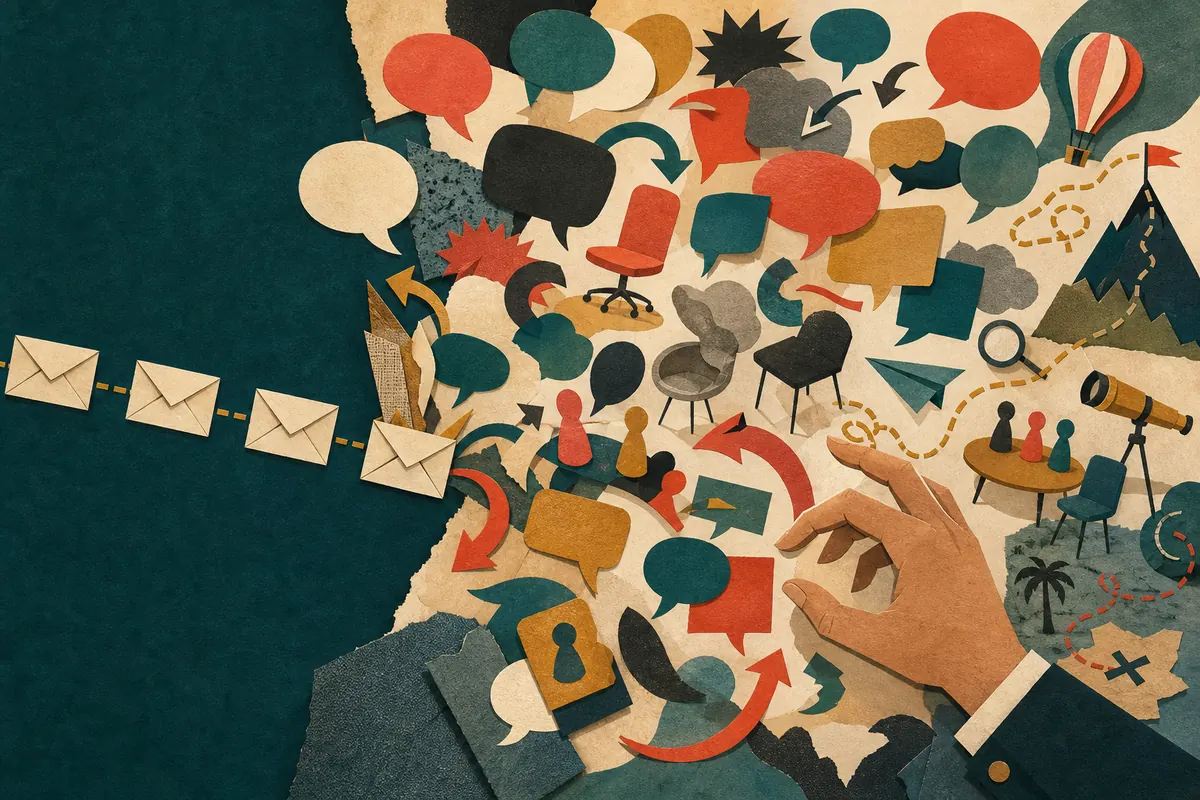 A neat email trail bursts into a parade of unrelated opinions and side quests.