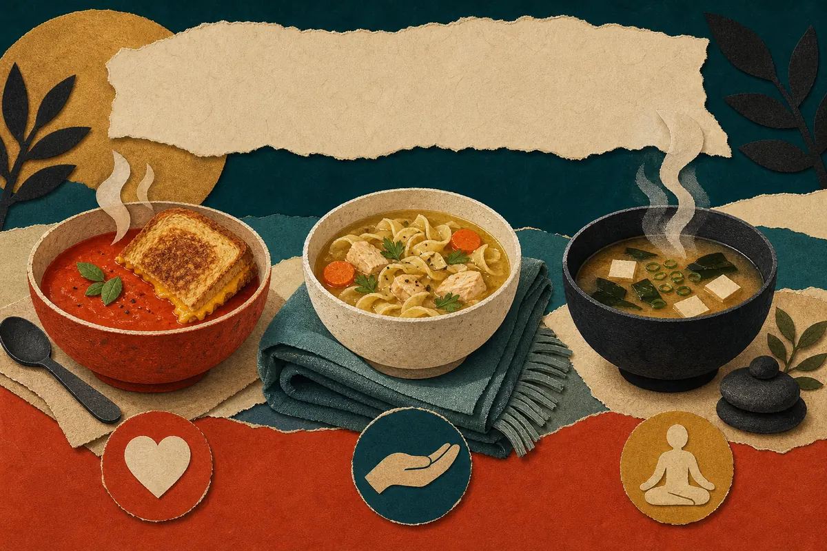 Tomato, chicken noodle, and miso soup offer three distinct kinds of comfort.